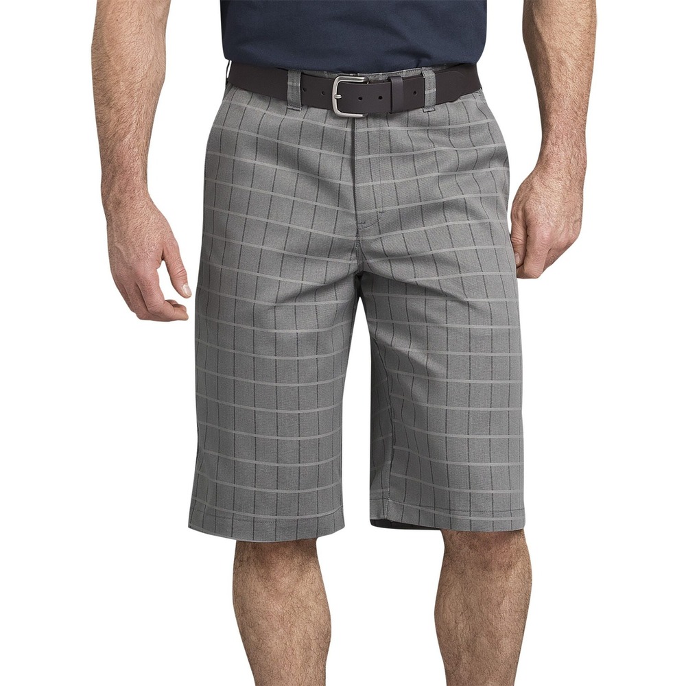 Dickies Mens Flex Regular Fit Work Shorts 11 Inseam Shadow Plaid Smoke Grey 30